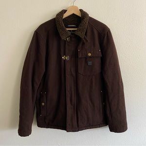 Roark axeman Sherpa lined wool trucker jacket brown